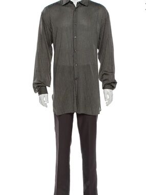 Giorgio Armani Black and Gray Pinstripe Long-Sleeve Dress Shirt